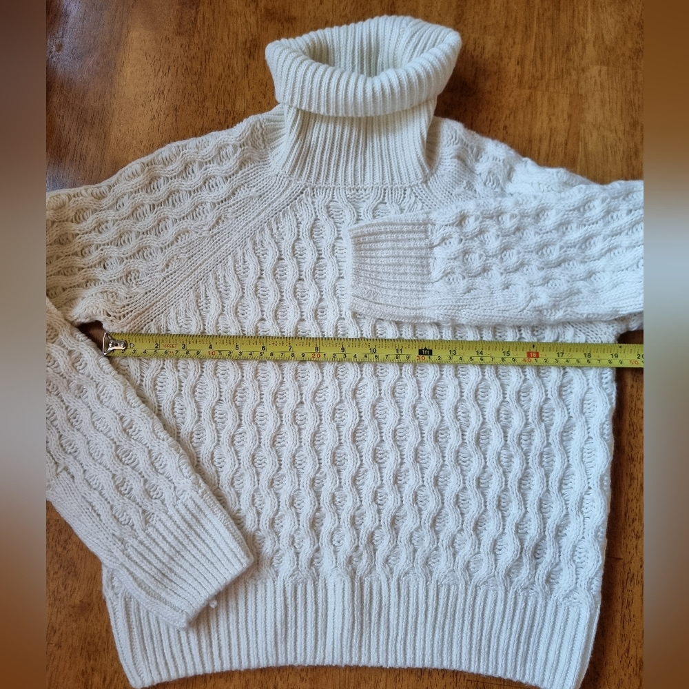 Laundry By Shelli Segal Cozy Cream Chunky Knit Turtleneck Sweater Size S - Picture 6 of 7